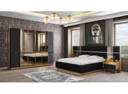 Bedroom Set Bed 2x Bedside tables Wardrobe 4pcs. Wood Wardrobe