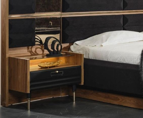 Bedroom Set Bed 2x Bedside tables Wardrobe 4pcs. Wood Wardrobe