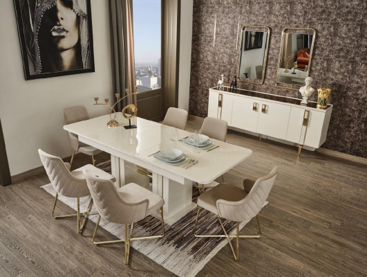Suite dining set 9 pieces. Dining set Dining table 6xChairs Sideboard White