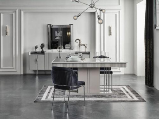 Dining set Dining table Table stainless steel Design Dining room Suite 6xChairs