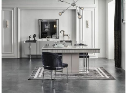 Dining set Dining table Table stainless steel Design Dining room Suite 6xChairs