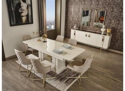 Table Dining room Set Dining set Dining table 6x Chairs Modern Tables White