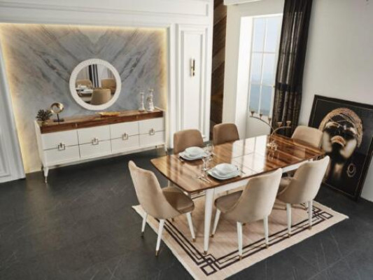 Dining table Wood 6x Chairs Group Dining room Suite Chair Set Table