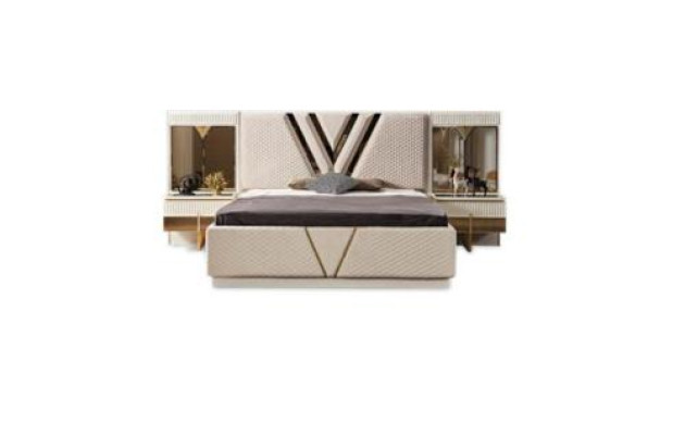 Bed 2x Bedside tables 3-piece bedroom set design luxury bedroom