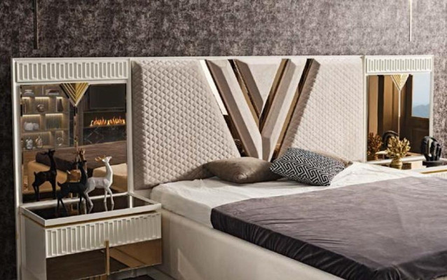 Bed 2x Bedside tables 3-piece bedroom set design luxury bedroom