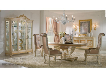Luxury Dining set Dining room Dining table Chair Display case Chest of drawers Set 7pcs Beige