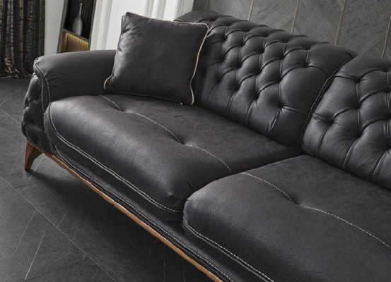 Sofa 3 Seater Upholstered Sofa Black Leather Seat Design Couch Modern