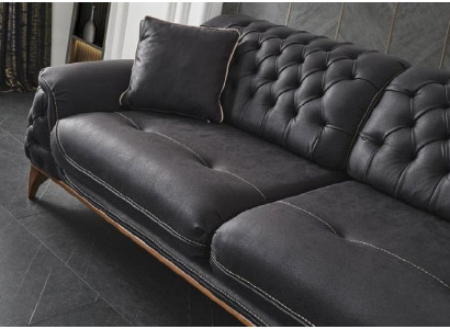 Sofa 3 Seater Upholstered Sofa Black Leather Seat Design Couch Modern