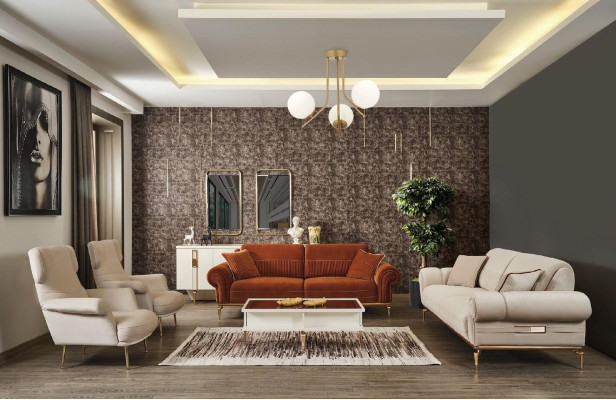 Design 3 Seater Sofas Lounge Sofa Textile Upholstery Fabric Luxury Couches