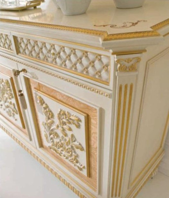 Luxury Dining set Dining room Dining table Chair Display case Chest of drawers Set 7pcs Beige