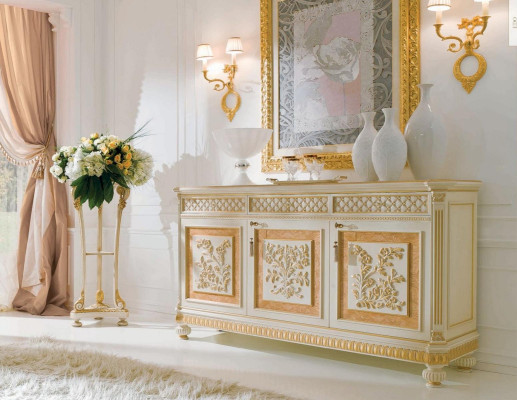Luxury Dining set Dining room Dining table Chair Display case Chest of drawers Set 7pcs Beige