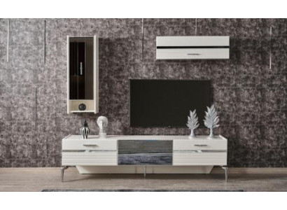Wall unit Group TV-cabinet Lowboard wall cabinet White Living room Set 3 pieces