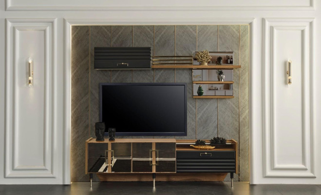 Wall unit Design Wall Shelf Living room Wood Display case Sideboard Brown