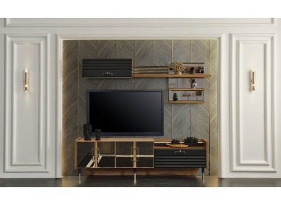 Wall unit Design Wall Shelf Living room Wood Display case Sideboard Brown