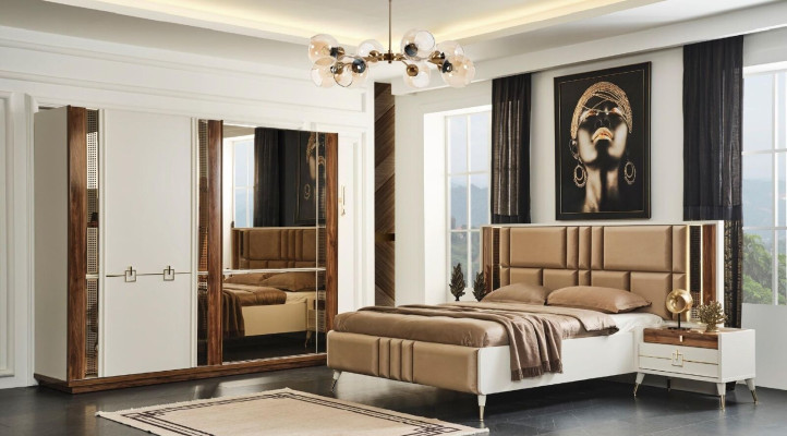 Luxury Bed Bedroom Fabric Upholstery Double Beds Wood Design