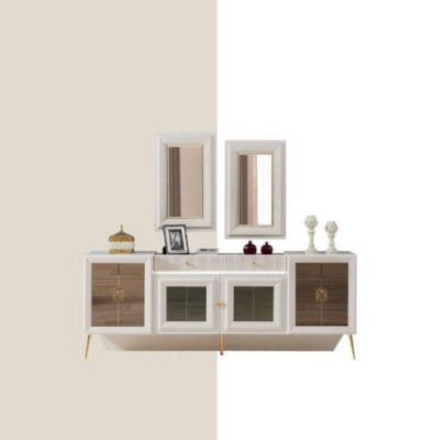 Sideboard with Mirror Wood Solid Drawers Living room Sideboards