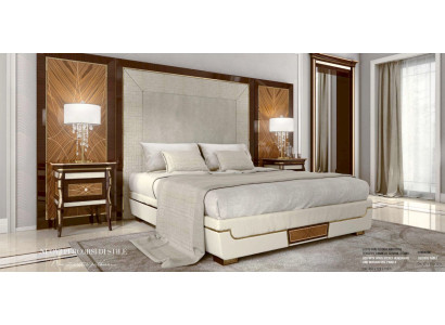 Suite Bedroom Double bed Bed Luxury Brown Group Set 3pcs