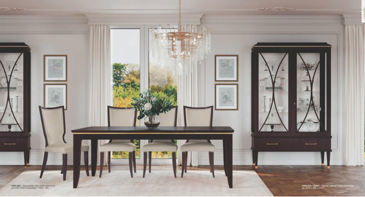 Suite Dining room Dining table Extendable Chairs Chest of drawers Display case Set 7pcs