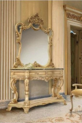 Suite Dressing table Mirror Console table Set Beige Bedroom