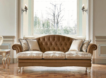 Three Seater Sofa 3 Seater Chesterfield Sofas Fabric Luxury Brown Baroque