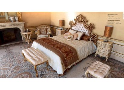 Chesterfield Double bed Bed Fabric Beds Bed frame Wood Baroque style