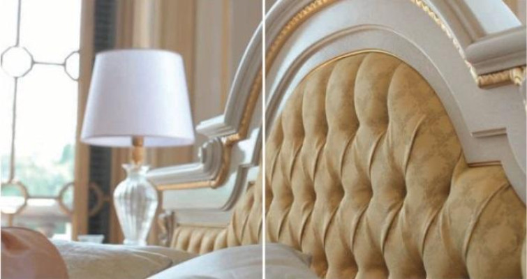 Bed Double bed Chesterfield Luxury Fabric Bedroom Beige Beds