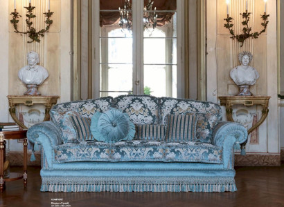 Three Seater Sofa 3 Seater Sofas Fabric Luxury Wood Living room Furniture Blue