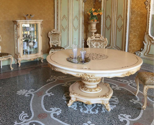Luxury Dining table Dining room table Dining corner Table Dining room Wood Beige Round