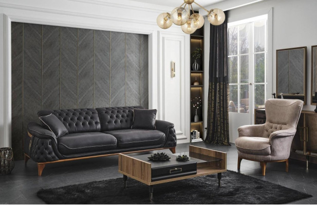 Chesterfield Design Armchair Living room Luxury Modern Leather Brown 1 Seater