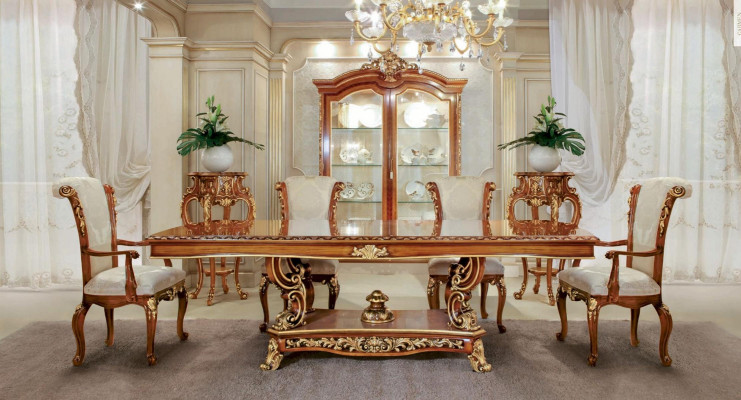 Dining set dinette Dining room Dining table Chair Suite Brown Baroque Gold Set 5 pieces