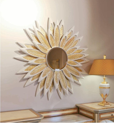 Flower Wall mirror Mirror Luxury Wood Gold Baroque Bedroom Beige