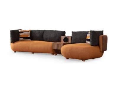 Modern Orange Corner sofa L-shape Living room Sofa Designer Wood Couches
