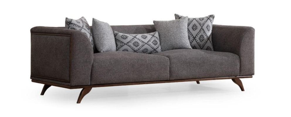 Gray Living room Set Sofa set 3+1 Seater 2x Wood Side tables