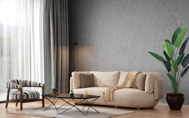 Stylish living room sofa set modern beige three-seater armchair 2-piece