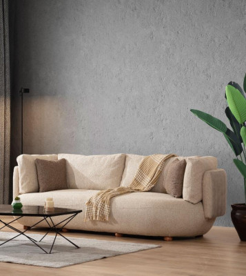 Stylish living room sofa set modern beige three-seater armchair 2-piece