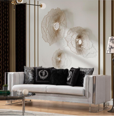 White Black Couch Set Living room Sofas Three Seater Upholstery Armchair