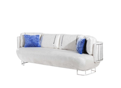 Designer Living room Couch White 3-Seater stainless steel Sofas Wooden frame