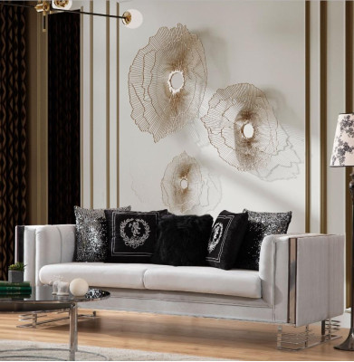 White Modern Textile Sofa Living room 3-Seater Luxurious Upholstery Couch