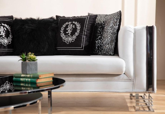 White Modern Textile Sofa Living room 3-Seater Luxurious Upholstery Couch