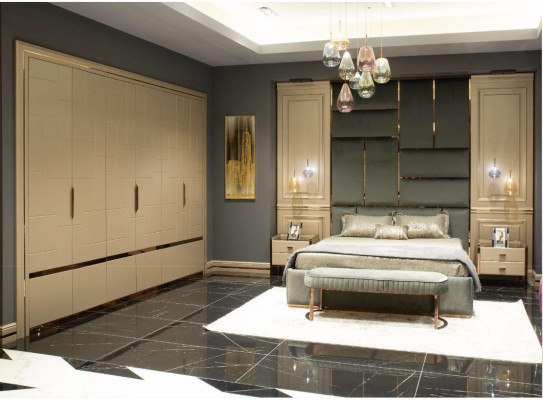Complete e bedroom furniture double bed bed beige modern set 5 pieces wood