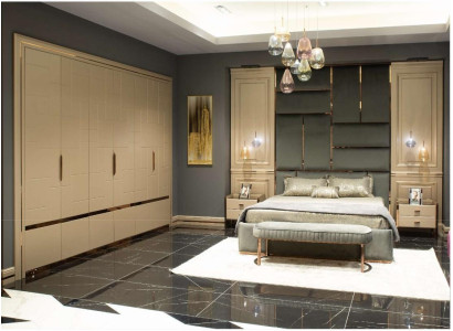 Complete e bedroom furniture double bed bed beige modern set 5 pieces wood