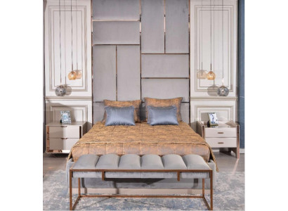 Luxury Suite Bedroom Double bed Bed Bedside tables Set 5pcs Beige