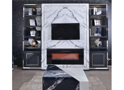 Luxury Wall unit TV cabinet Lowboard TV Stand Gray Silver Vittine Wood Modern