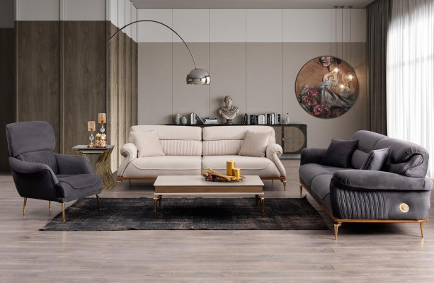 Modern Living room Set Consists of 2x 3-Seater Sofas and Armchair 3pcs.