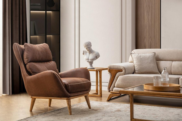 exclusive Armchair Brown Color Elegant Furniture Imitation leather Upholstered furniture