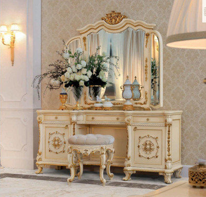 Baroque Dressing table Mirror Console Tables Wood Beige Set Bedroom