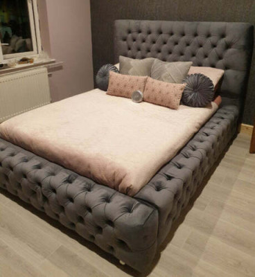 Design Modern Double bed Furniture 180x200 cm Upholstery Textile and Wood Bedroom