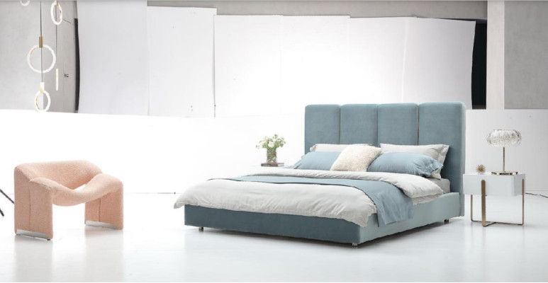 Designer Bed Blue 180x200 Bedroom Beds Textile Hotel Luxury Upholstery Seat