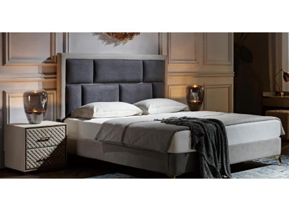 Bedroom 3 pcs. Set Bed 2x Bedside table Console Beds Double Upholstery Hotel