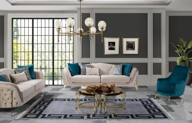 Sofa 3 Seat Seater Design Living room Upholstery Wood Upholstery Modern Luxury Gray